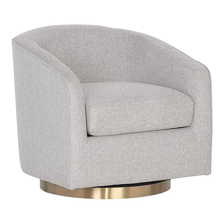 Image 2 Hazel Belfast Heather Gray Fabric and Antique Brass Swivel Armchair