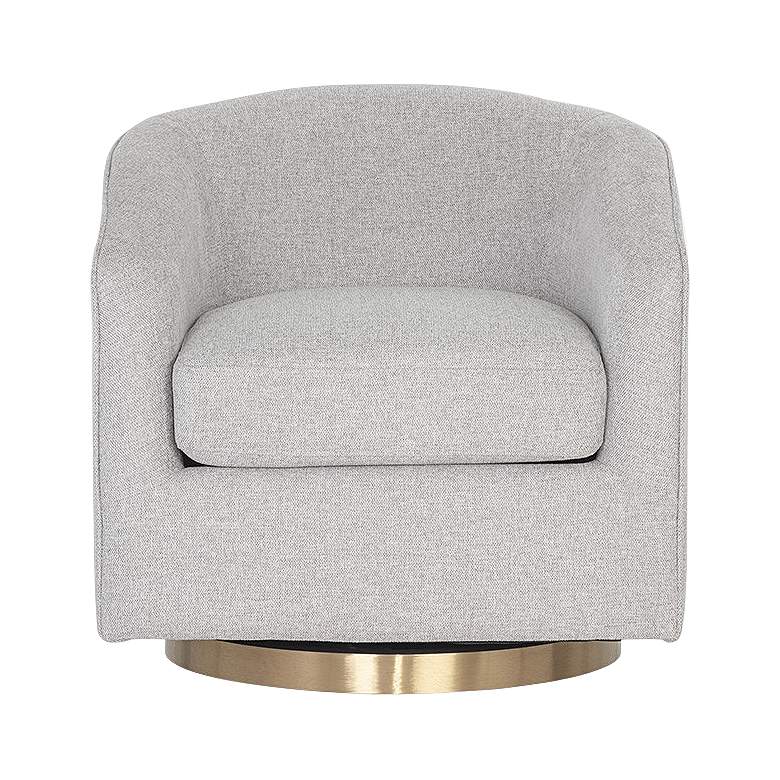 Image 6 Hazel Belfast Heather Gray Fabric and Antique Brass Swivel Armchair more views