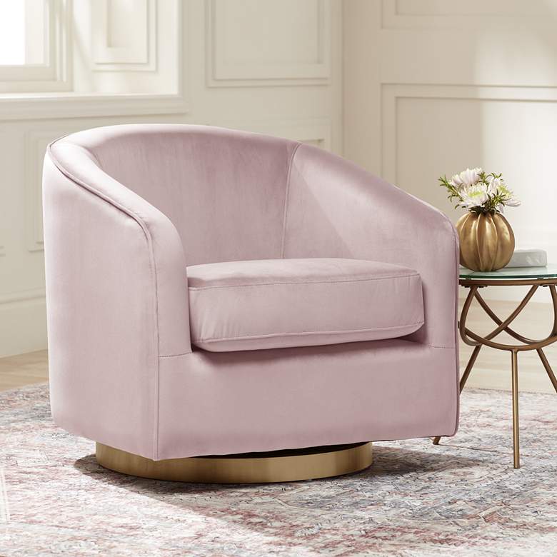 Image 1 Hazel Blush Sky and Antique Brass Swivel Armchair