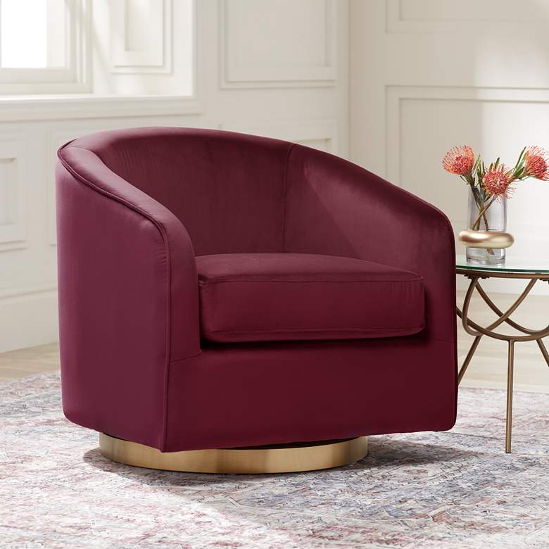 Image 1 Hazel Burgundy Sky and Antique Brass Swivel Armchair