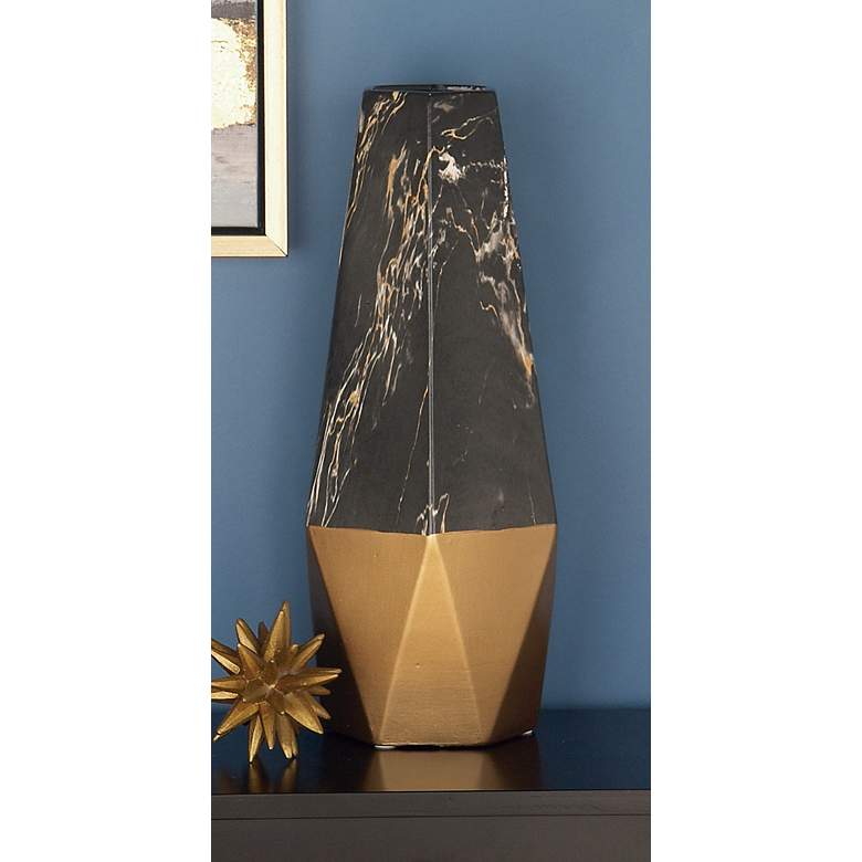 Image 4 Hazen 18" High Black Gold Geometric Vase more views