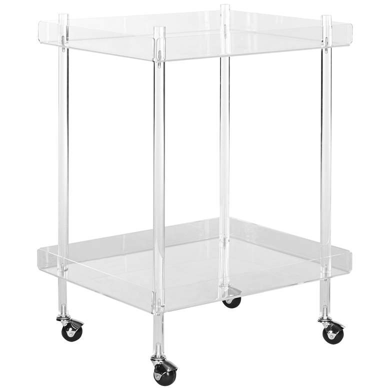 Image 1 Healy 25 1/2" Wide Clear Acrylic 2-Shelf Rolling Bar Cart