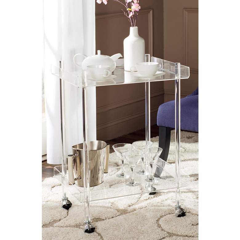 Image 4 Healy 25 1/2 inch Wide Clear Acrylic 2-Shelf Rolling Bar Cart more views