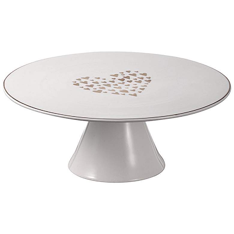 Image 1 Hearts Aplenty 11" Wide White Ceramic Pedestal Cake Stand