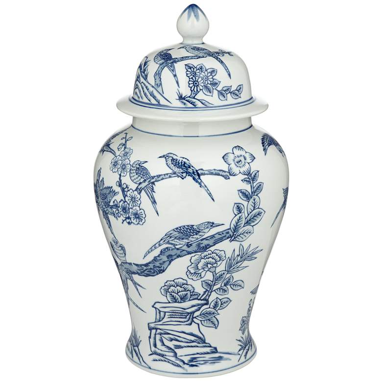 Image 3 Heather 16" High Blue and White Ceramic Ginger Jar with Lid