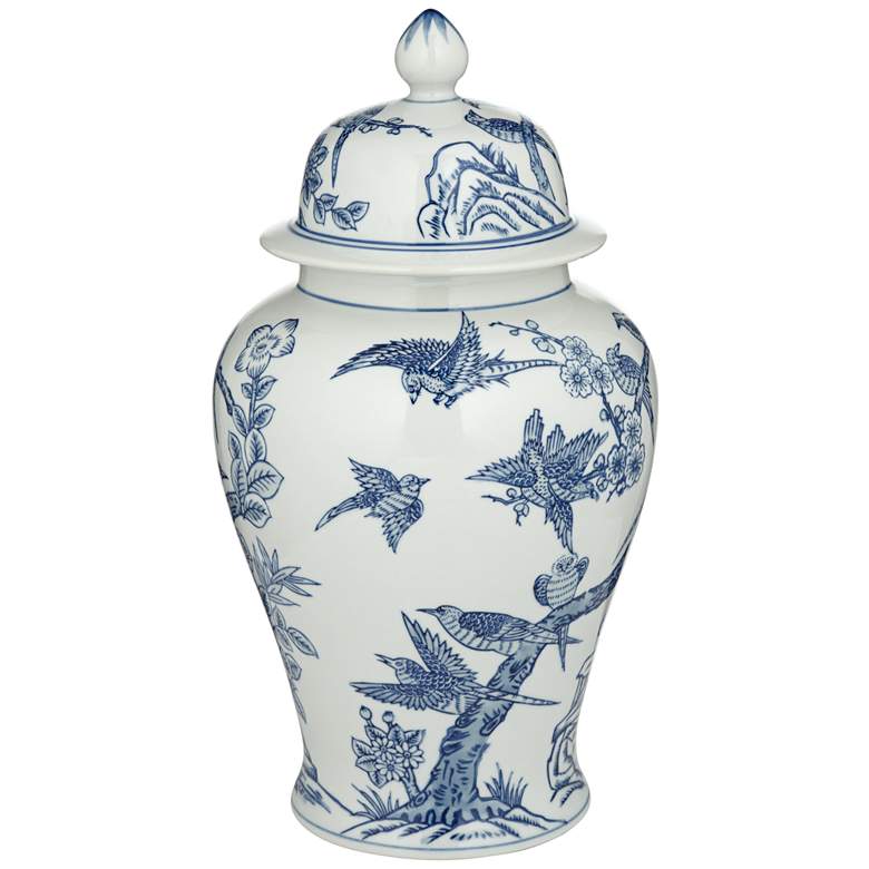 Image 7 Heather 16" High Blue and White Ceramic Ginger Jar with Lid more views