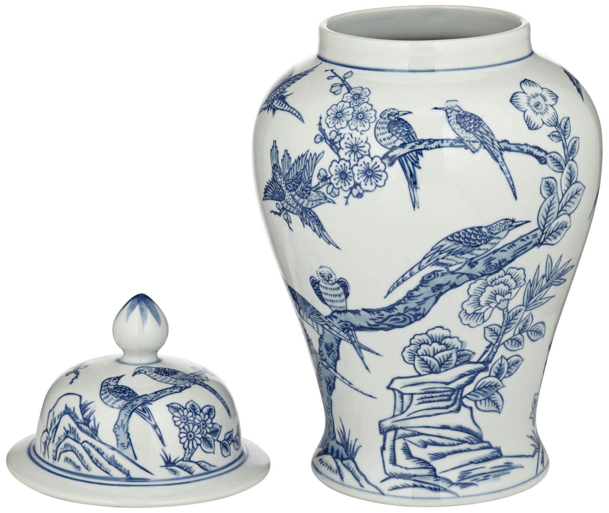 Heather 16" High Blue and White Ceramic Ginger Jar with Lid in scene