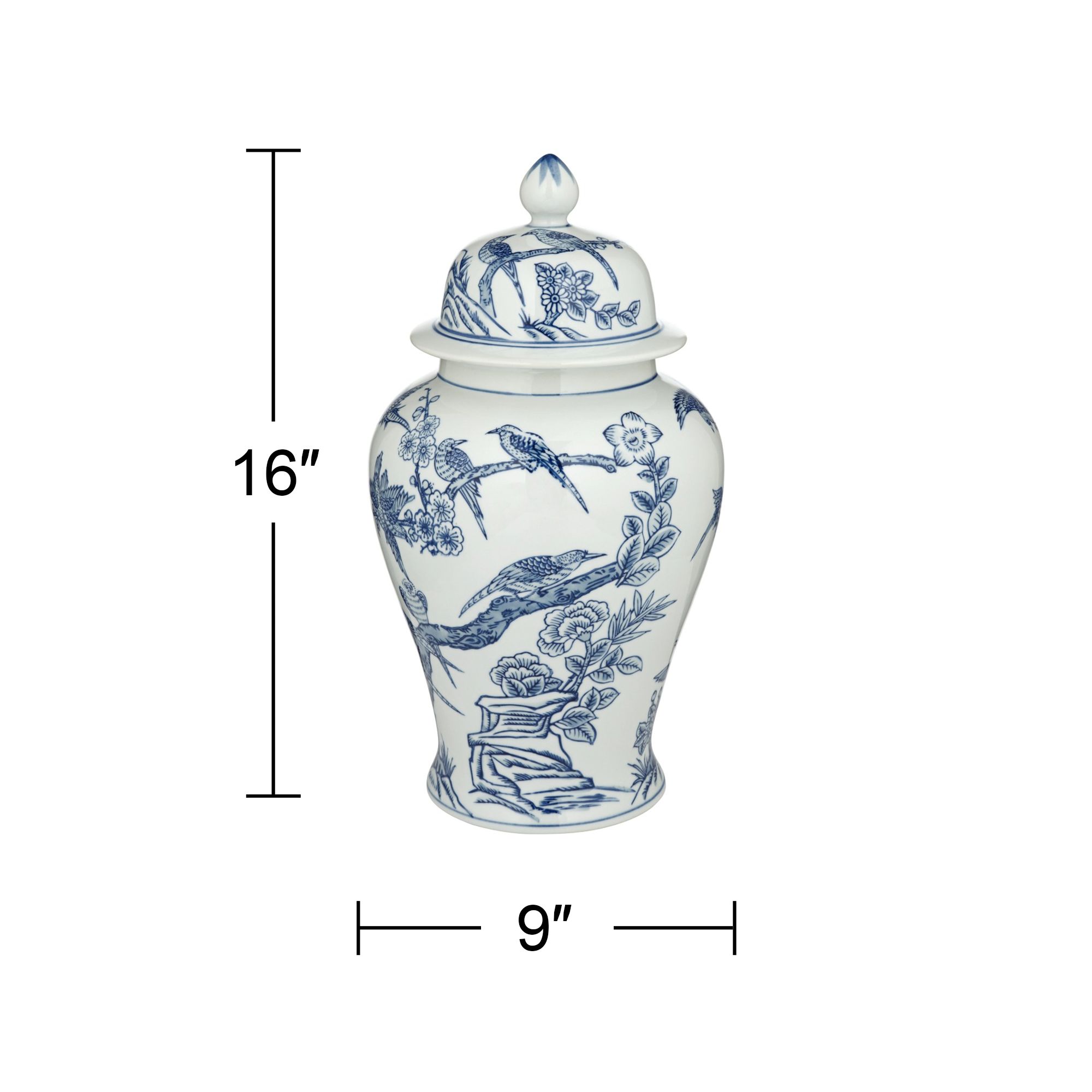 Heather 16" High Blue and White Ceramic Ginger Jar with Lid in scene