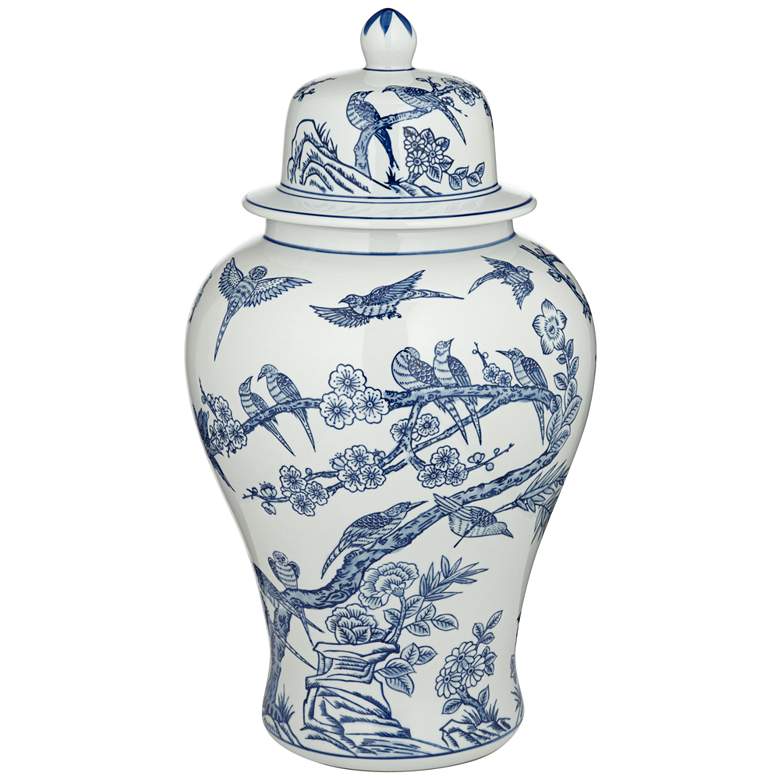 Image 3 Heather 20 3/4" High Blue and White Ceramic Ginger Jar with Lid