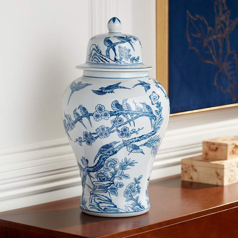 Image 2 Heather 20 3/4" High Blue and White Ceramic Ginger Jar with Lid