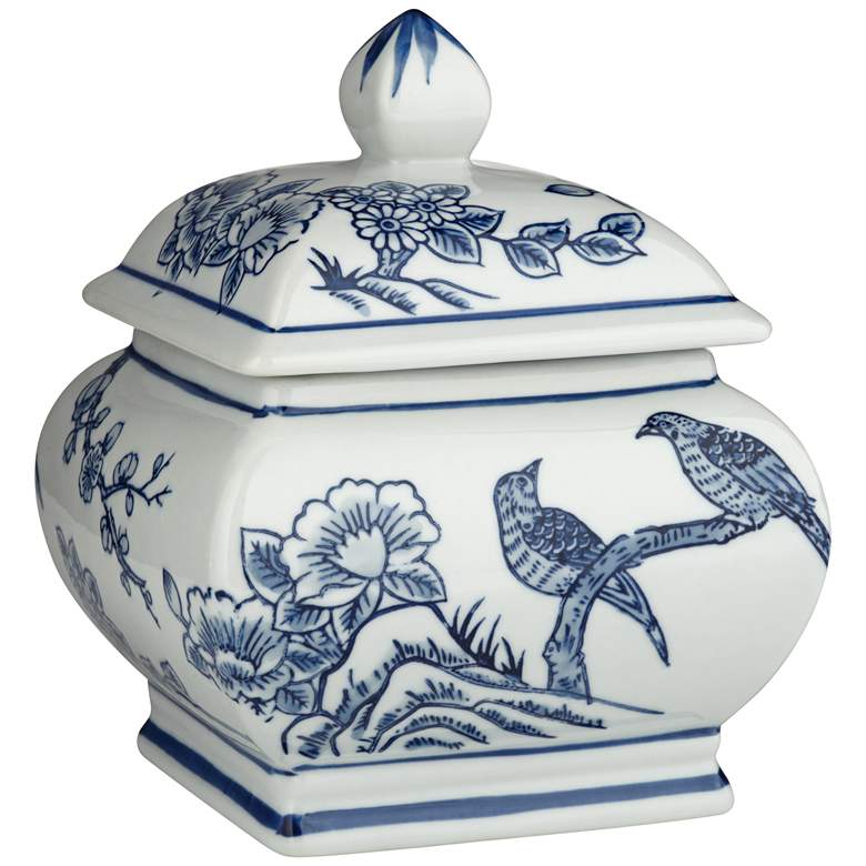 Image 3 Heather 7 1/2" High Blue and White Ceramic Decorative Jar with Lid
