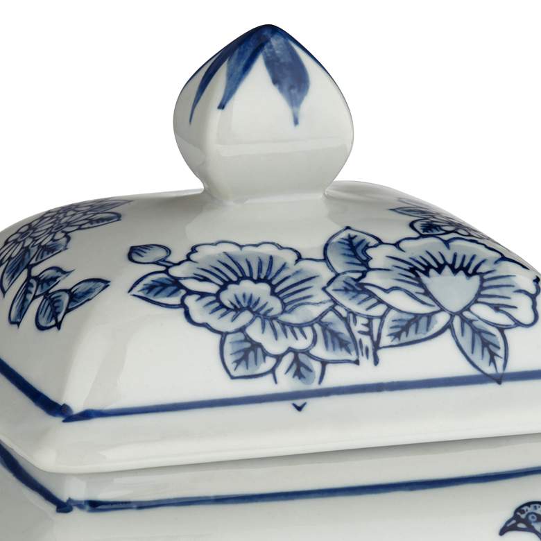 Image 4 Heather 7 1/2" High Blue and White Ceramic Decorative Jar with Lid more views