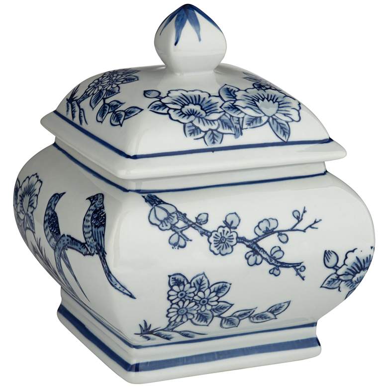 Image 6 Heather 7 1/2" High Blue and White Ceramic Decorative Jar with Lid more views