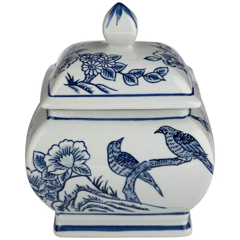 Image 7 Heather 7 1/2" High Blue and White Ceramic Decorative Jar with Lid more views