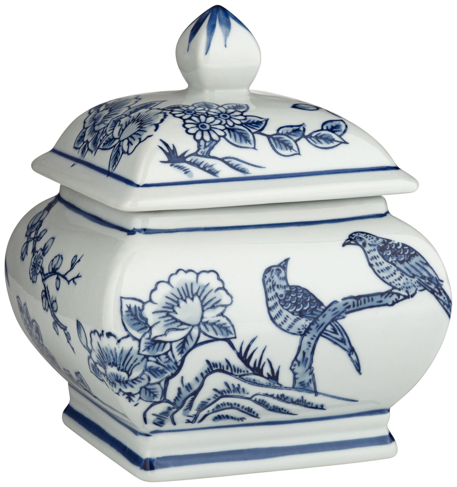 Heather 7 1/2" High Blue and White Ginger Jar Accessory with Lid