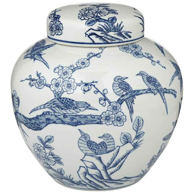 Image 3 Heather 9 1/2" High Blue and White Ceramic Decorative Jar with Lid
