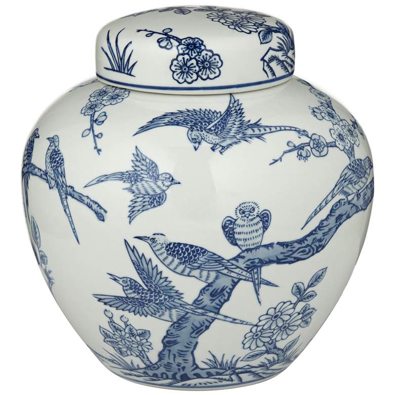 Image 6 Heather 9 1/2" High Blue and White Ceramic Decorative Jar with Lid more views