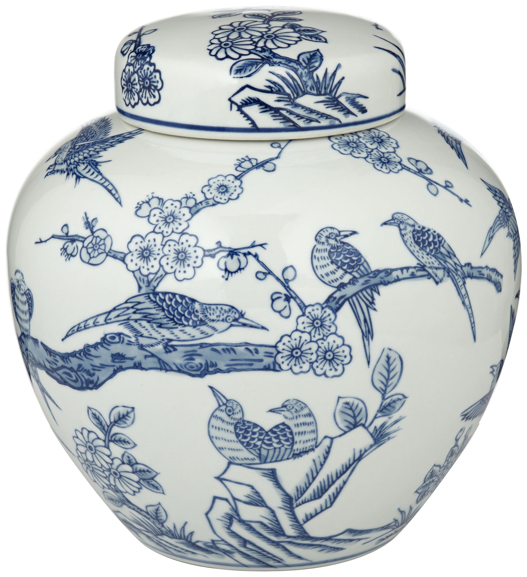 Image 3 Heather 9 1/2" High Blue and White Ceramic Ginger Jar with Lid