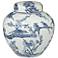 Heather 9 1/2" High Blue and White Ceramic Ginger Jar with Lid