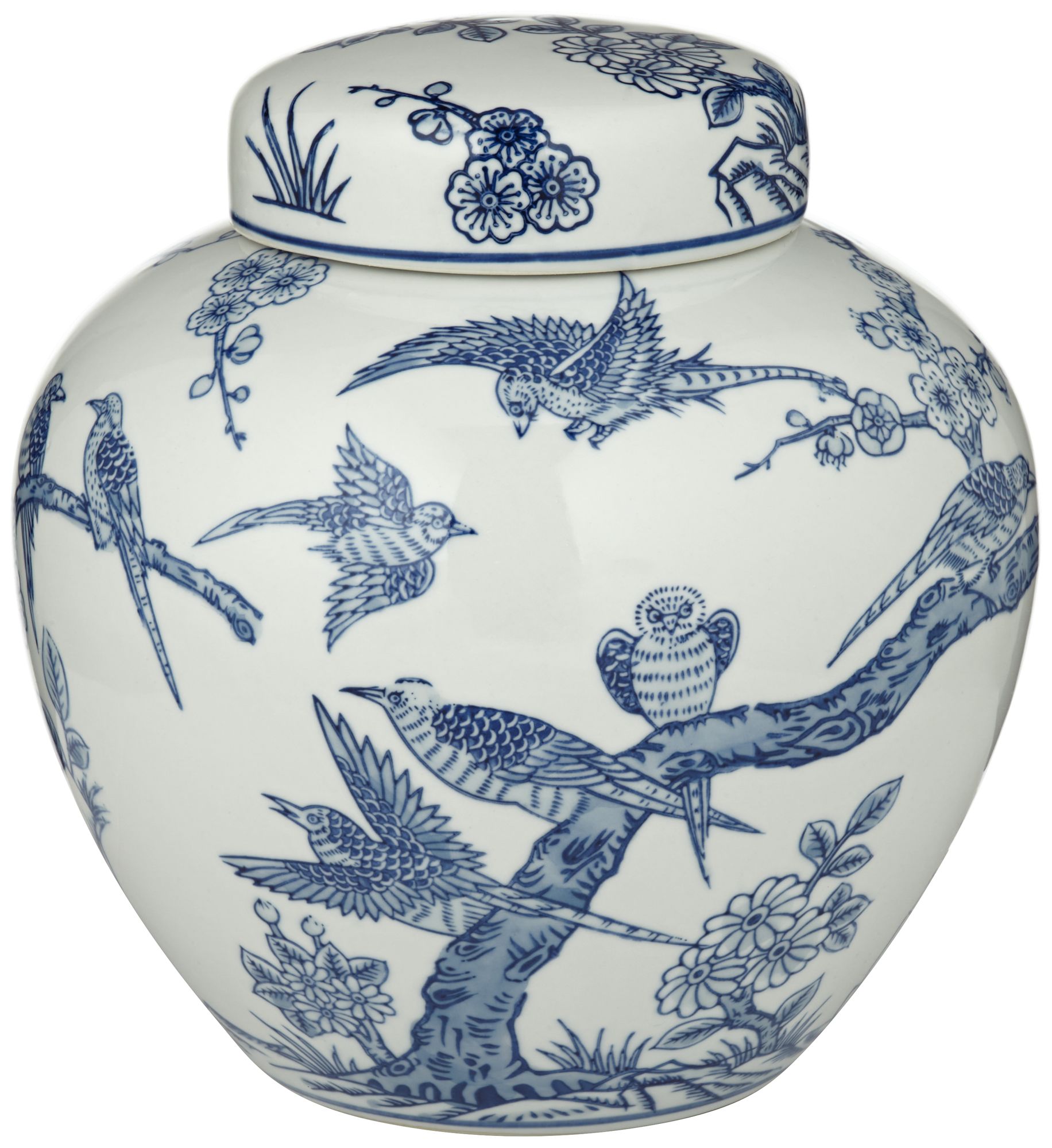 Image 6 Heather 9 1/2" High Blue and White Ceramic Ginger Jar with Lid more views