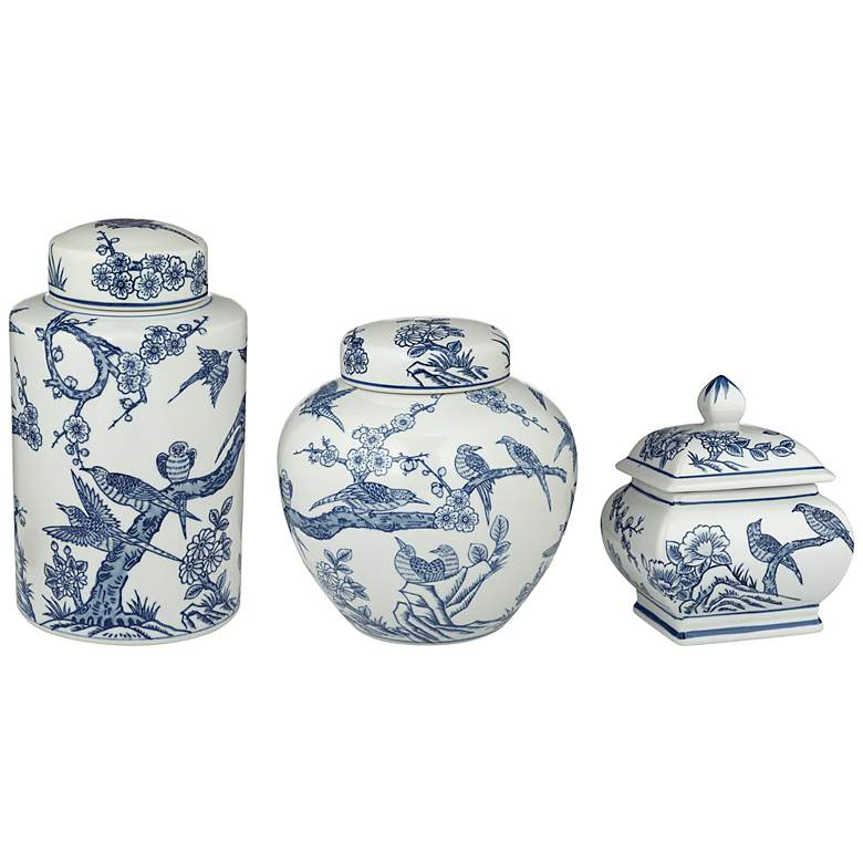 Image 2 Heather Blue and White 3-Piece Ceramic Decorative Jar Set