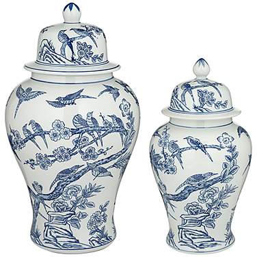 Heather Blue and White Ceramic Ginger Jars Set of 2