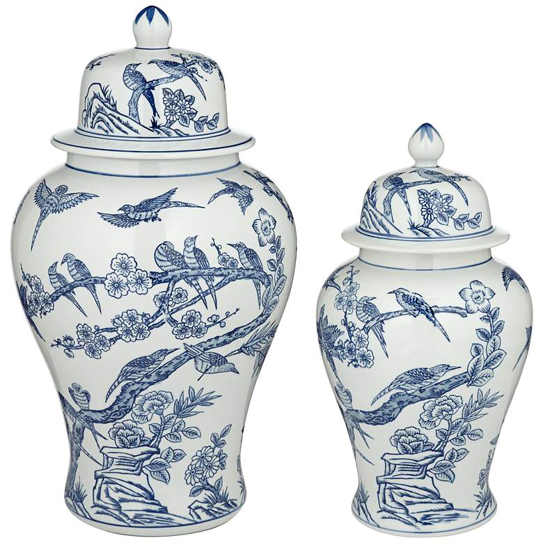 Image 1 Heather Blue and White Ceramic Ginger Jars Set of 2