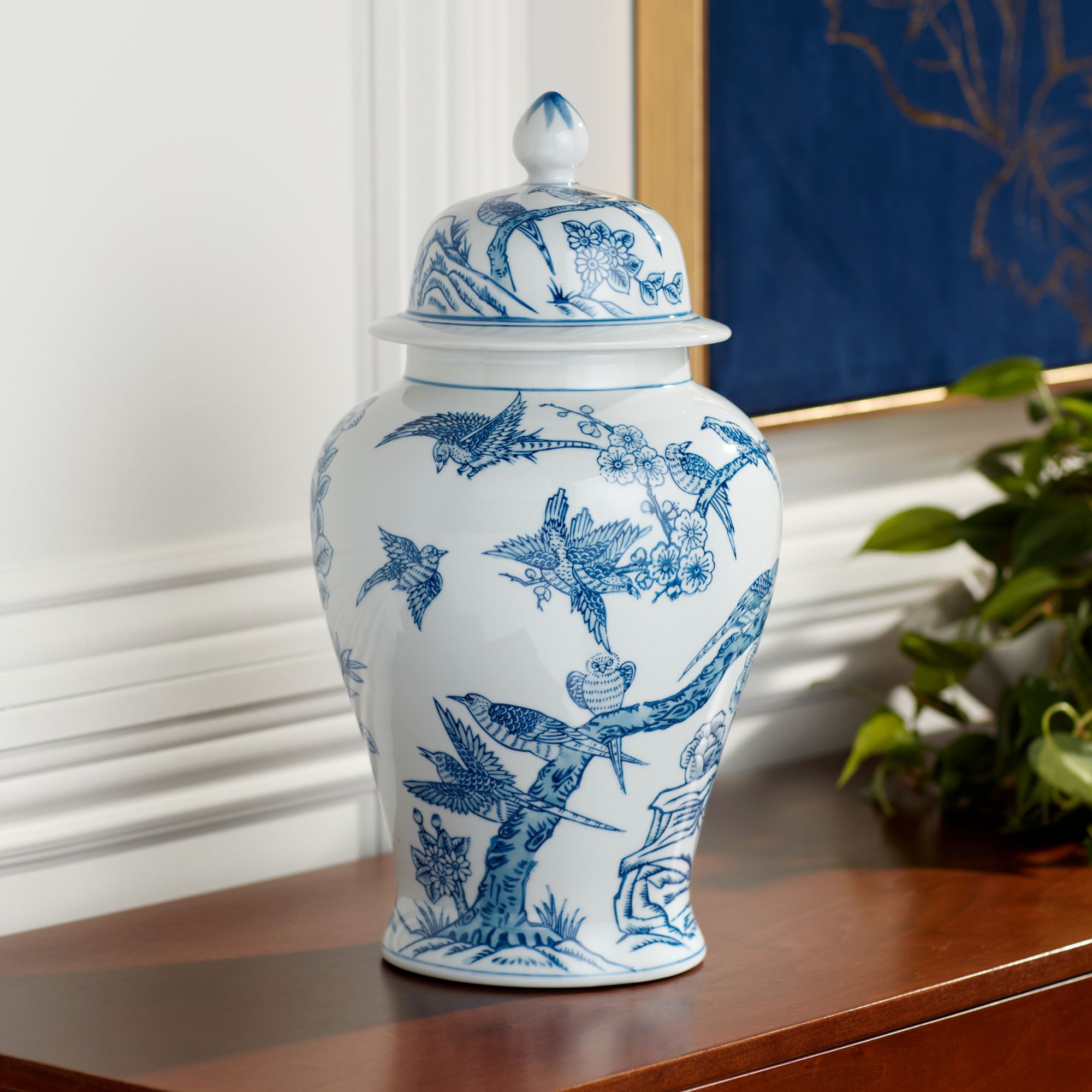 Heather Blue and White Ceramic Ginger Jars Set of 2