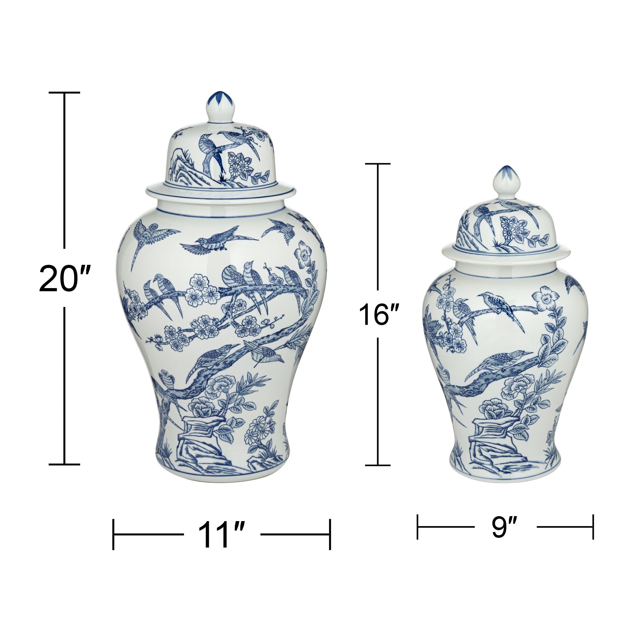 Heather Blue and White Ceramic Ginger Jars Set of 2