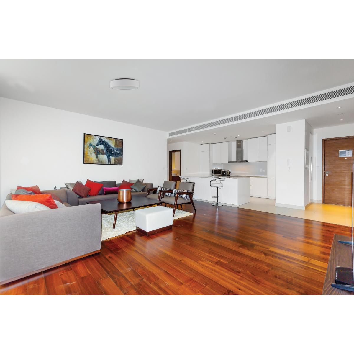 Image 2 Heather; LED Flush Fixture with White Linen Shade more views