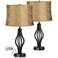 Heather USB Table Lamps with Gold Banqiao Shade Set of 2