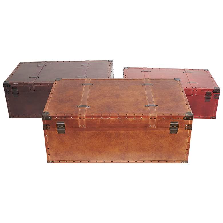 Image 6 Heathrow 32 inchW Red Brown Tan Wood Nesting Trunks Set of 3 more views