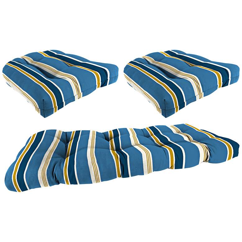 Image 1 Heatwave Stripe Cobalt 3-Piece Wicker Seat Cushion Set