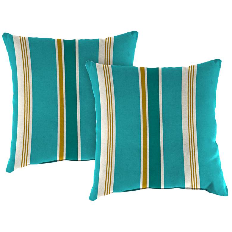 Image 1 Heatwave Stripe Turquoise 18 inch Square Outdoor Pillow Set of 2