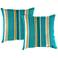 Heatwave Stripe Turquoise 18" Square Outdoor Pillow Set of 2