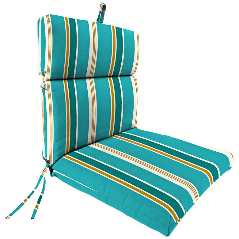Image 1 Heatwave Stripe Turquoise French Edge Outdoor Chair Cushion