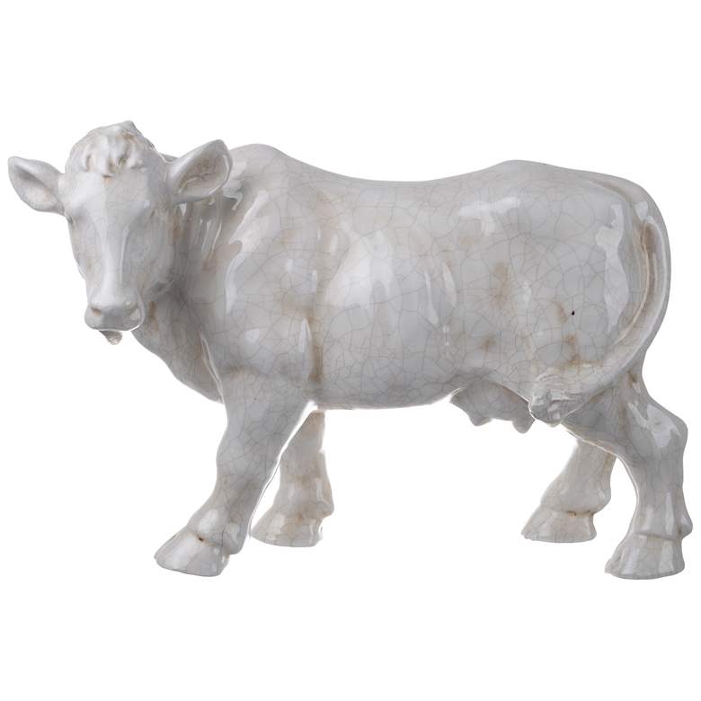 Image 1 Hector 11.5 inch Crackled White Cow Statuette