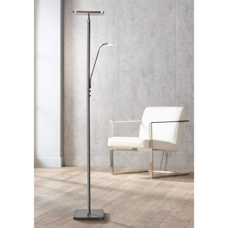 Hector Brushed Nickel LED Torchiere Lamp with Reading Light