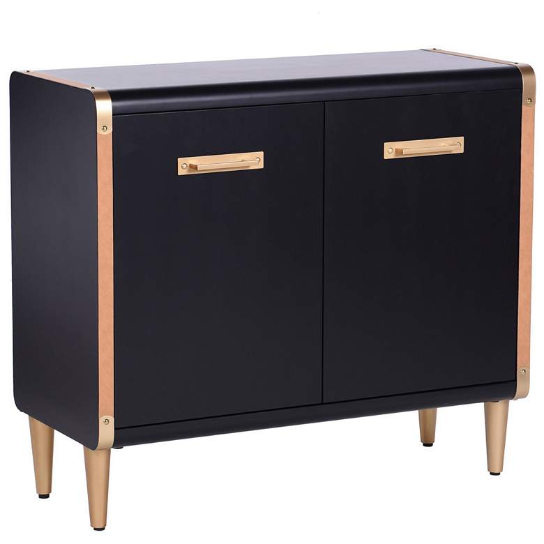 Image 1 Hector Matte Black, Gold Two Door Trunk Cabinet w/ Faux Leather Straps