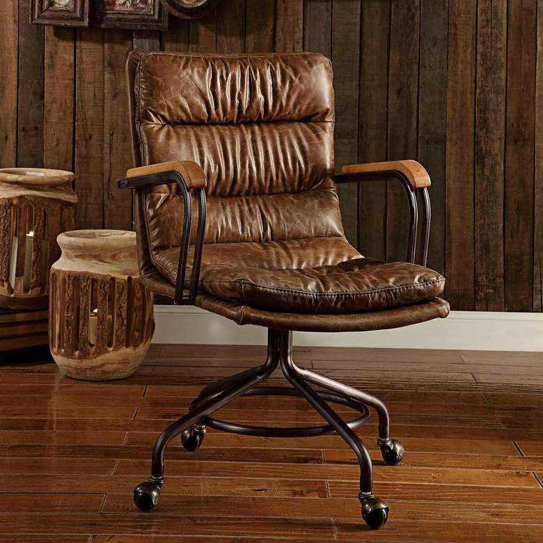 Image 1 Hedia Vintage Whiskey Top Grain Leather Swivel Office Chair