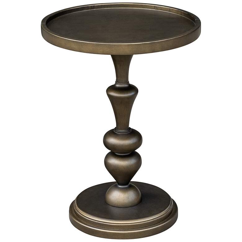 Image 2 Heidi 18" Wide Bronze Wood Round Pedestal Accent Table