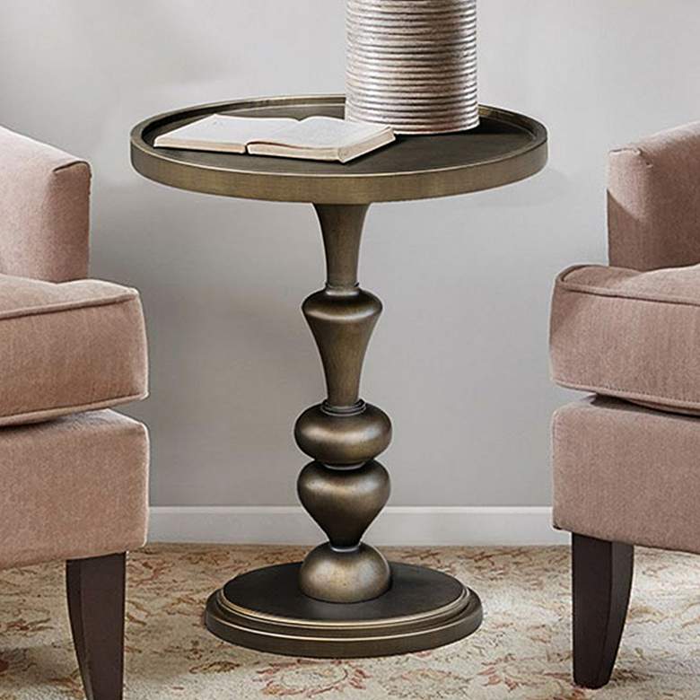 Image 1 Heidi 18 inch Wide Bronze Wood Round Pedestal Accent Table