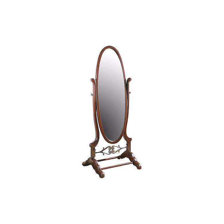 Image 1 Heirloom Brass and Cherry Cheval 63 inch High Floor Mirror