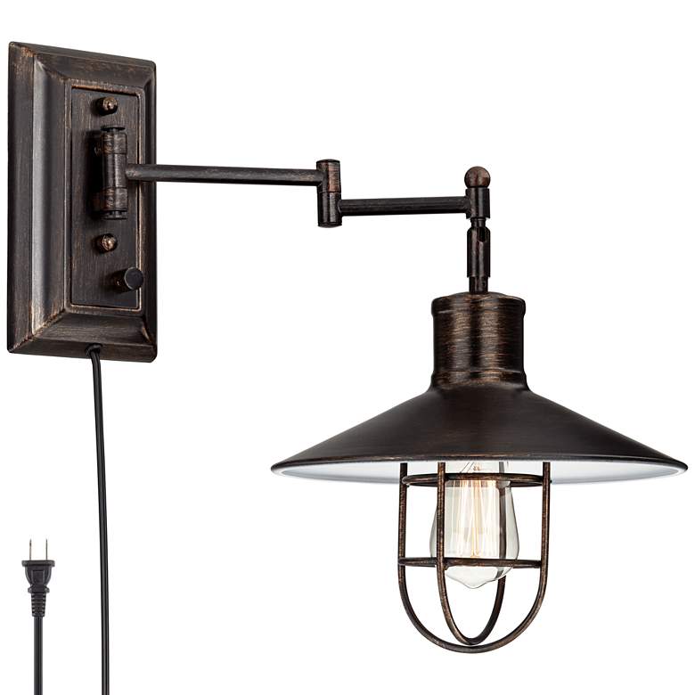 Hektor Brushed Bronze Plug-In Swing Arm Wall Lamp