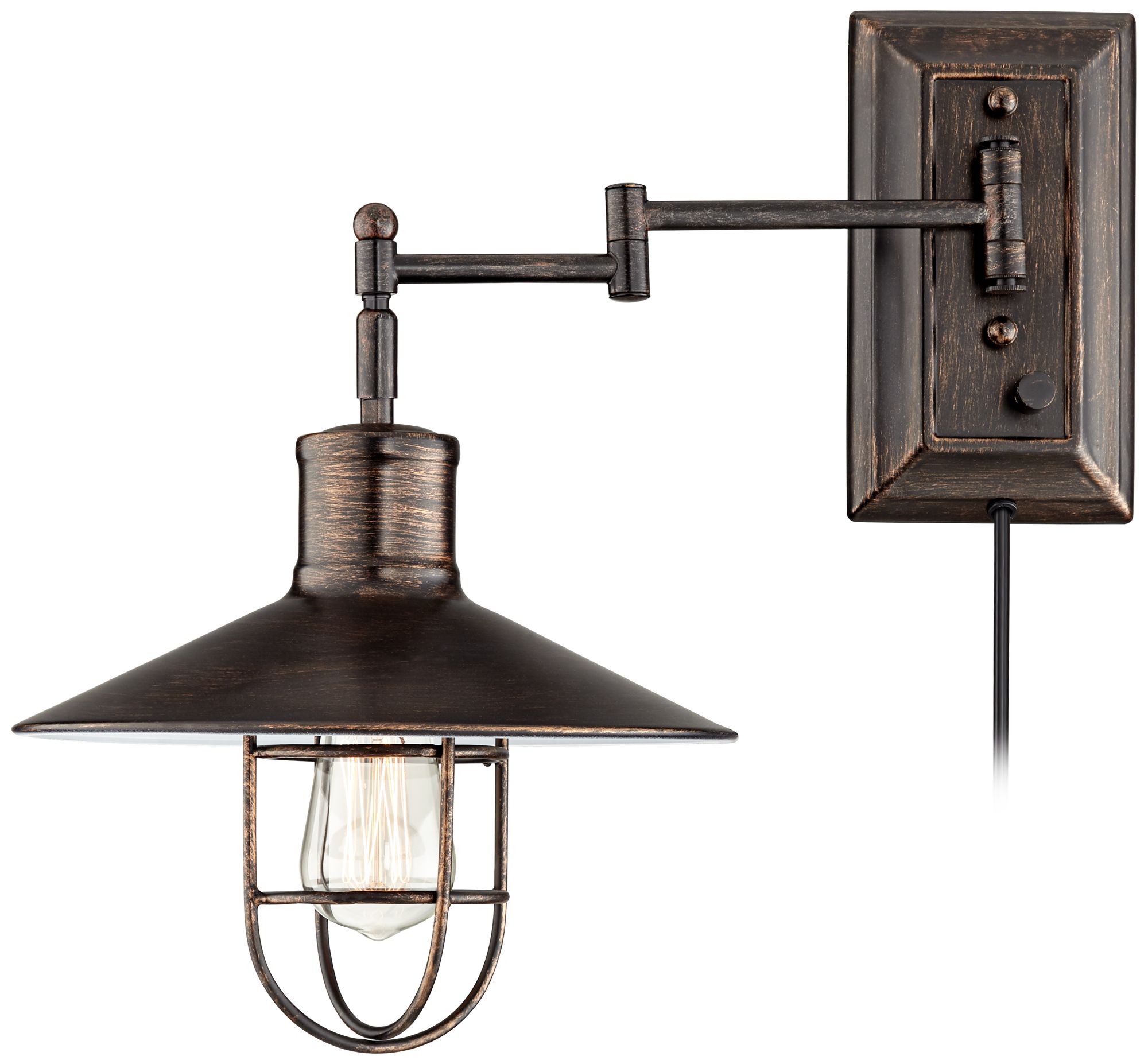 Hektor Brushed Bronze PlugIn Swing Arm Wall Lamp 19P50 Lamps Plus