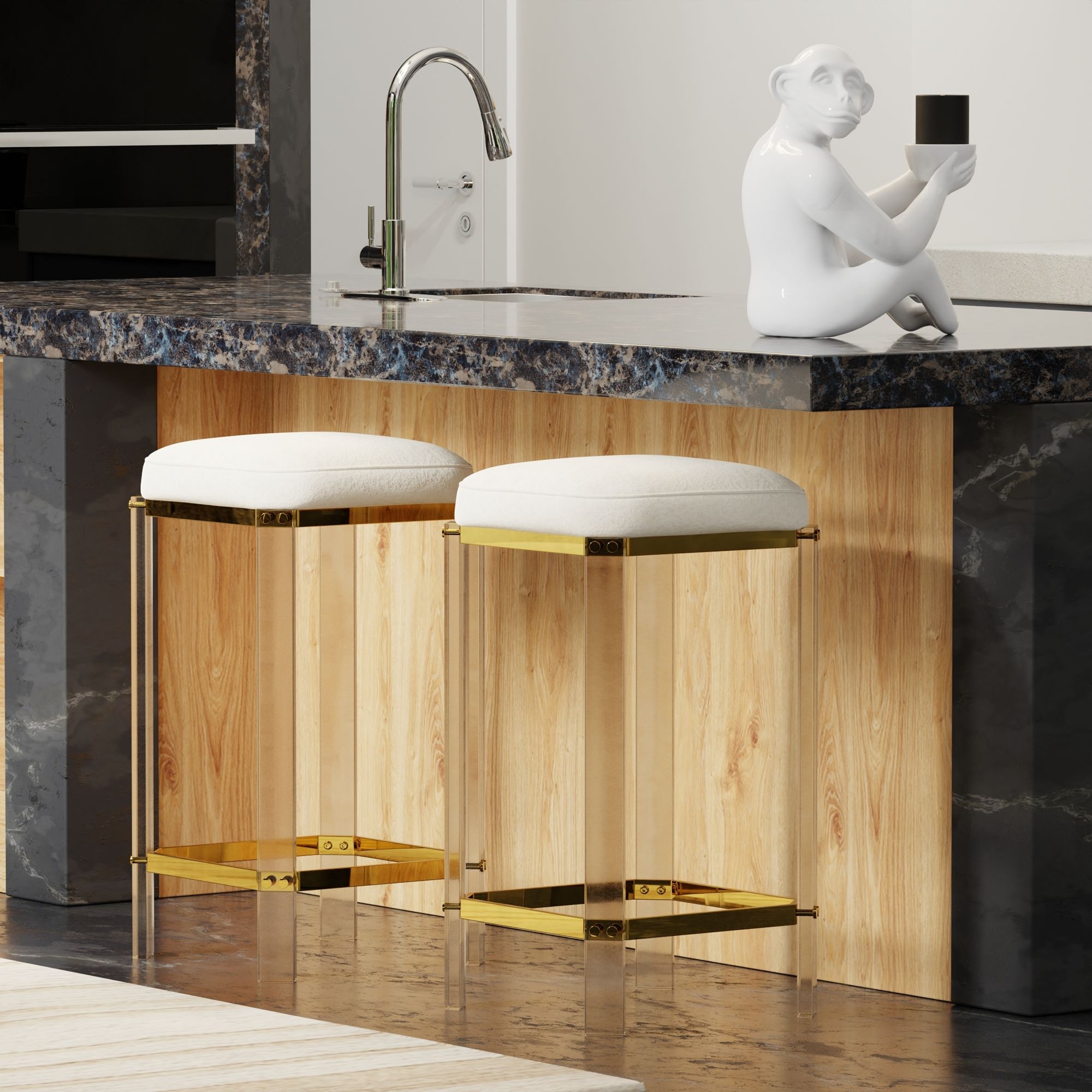 Thumbnail2 of Helen 30" High Clear Acrylic And Brass Bar Stool more views