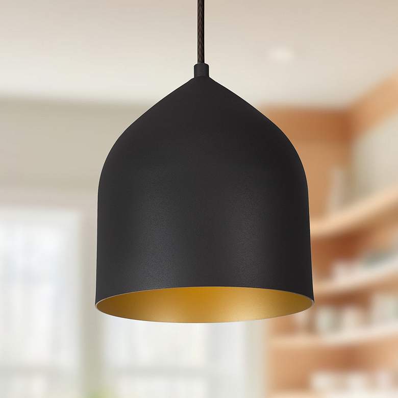 Image 1 Helena 8" Wide Black and Gold LED Mini Pendant