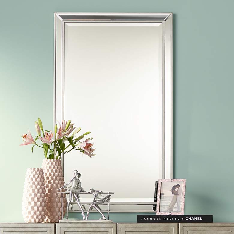 Image 1 Helena Antique Silver 25 inch x 42 inch Rectangular Wall Mirror