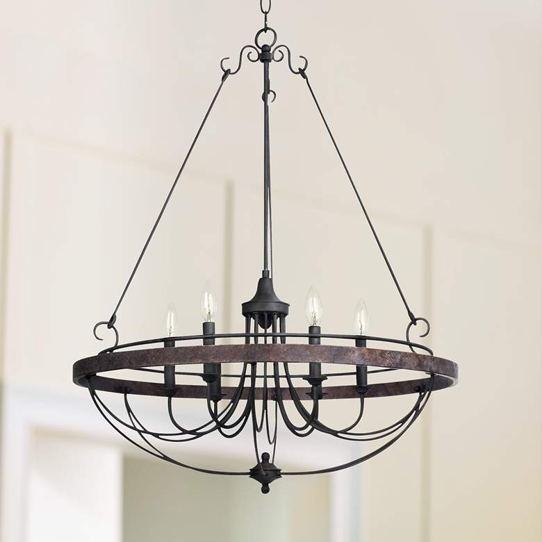 Image 1 Helena Bronze 6-Light 28 inch Wide Forged Iron Chandelier