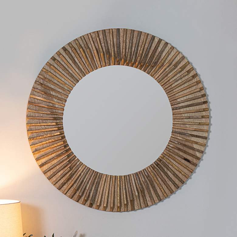 Image 1 Helena Walnut Mango Wood 30" Round Wall Mirror